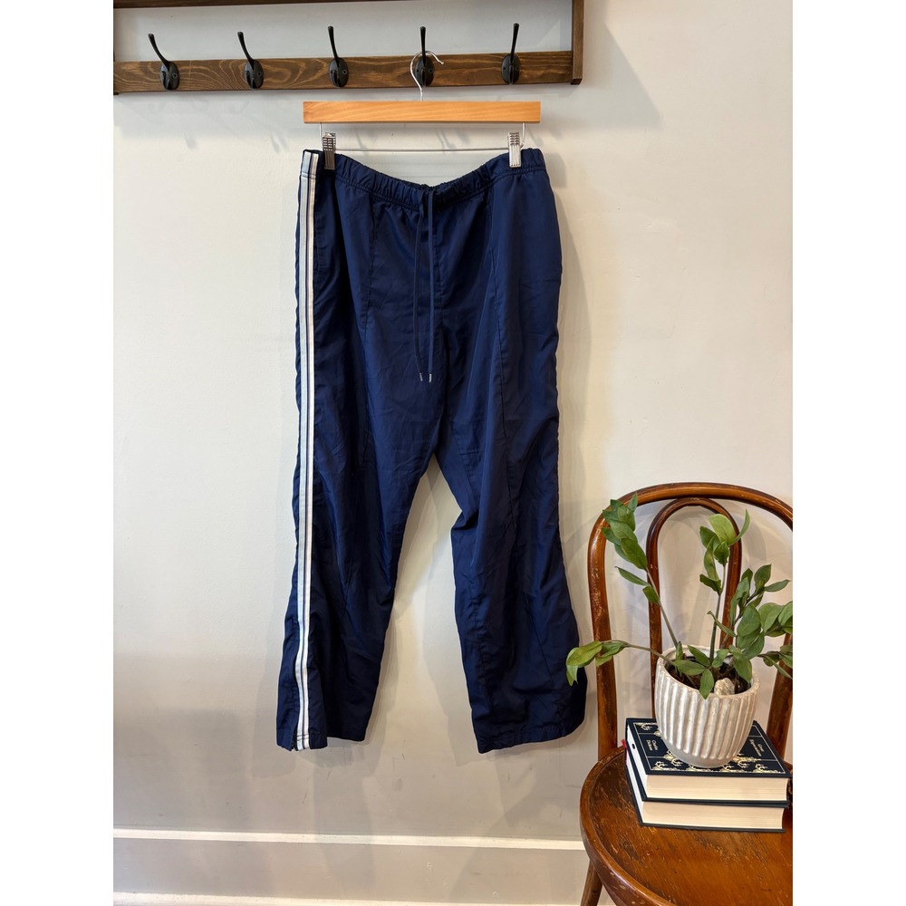Vintage Fuda Sport Navy Blue Striped Track Pants with Ankle Zip Jersey Lined